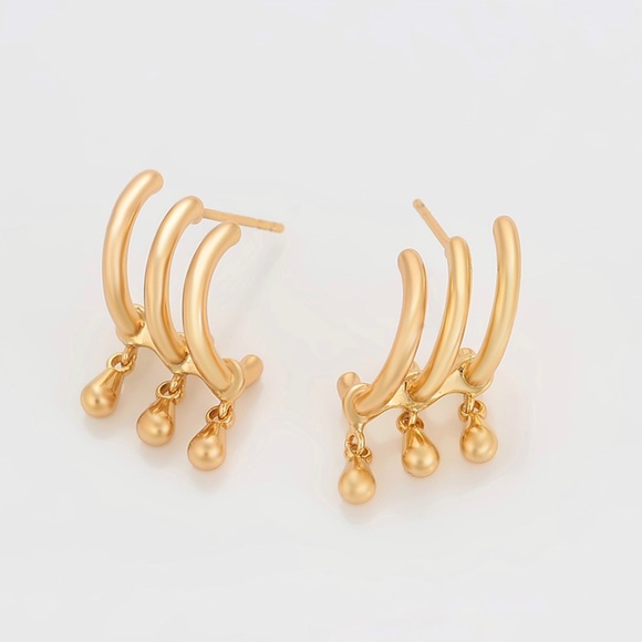 Dangle Drop Trio Stud Earrings | 18K Gold Plated | Luxury Jewelry - Picture 7 of 12